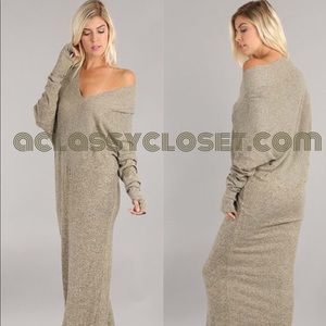 Long Fleece Maxi Dress with Thumb-hole Sleeves